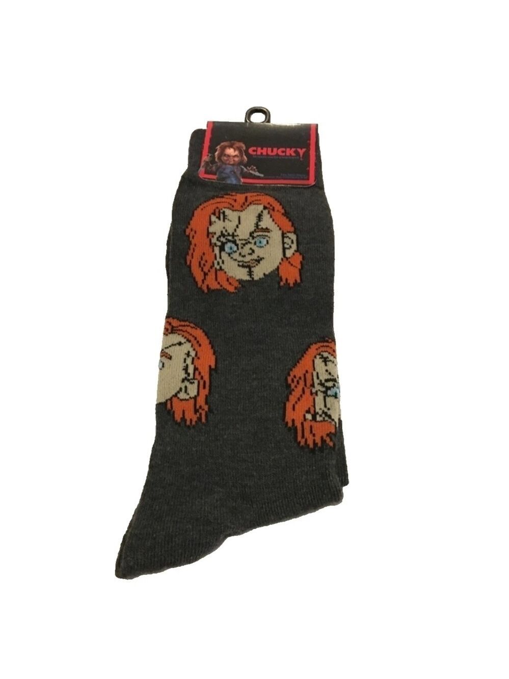 4/$25 Chucky Themed Dark Gray Crew Socks Halloween Socks